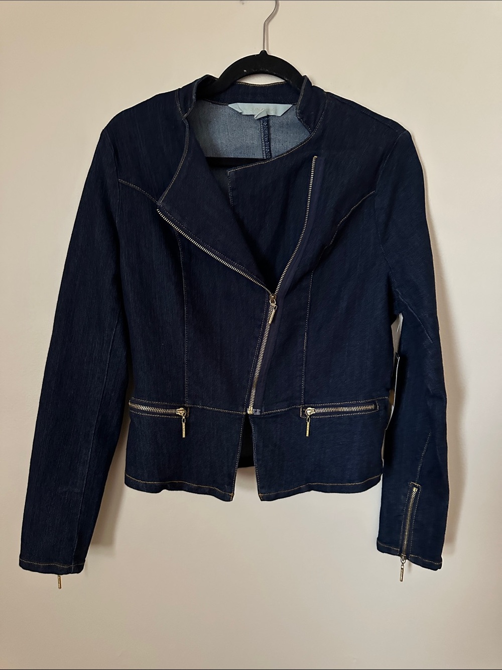 Nicki Minaj Dark Blue Denim Asymmetrical Zip Jacket